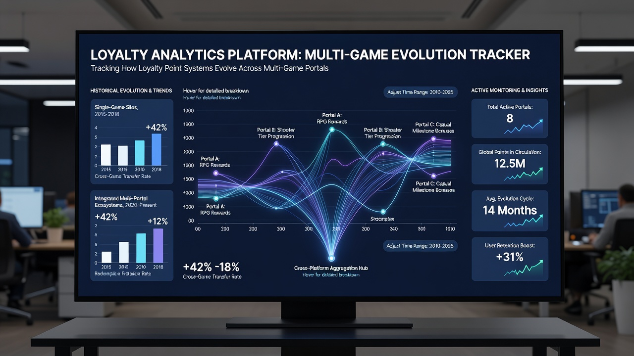 Detailed view of loyalty point evolution graphs showing multi-game portal performance metrics and tier progression data