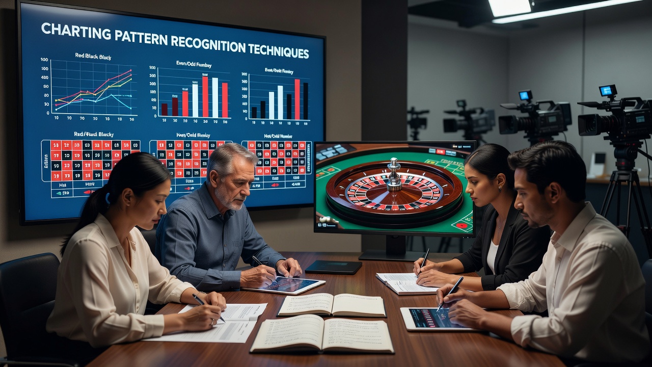 Experienced roulette players analyzing live dealer wheel patterns on digital charts during a session