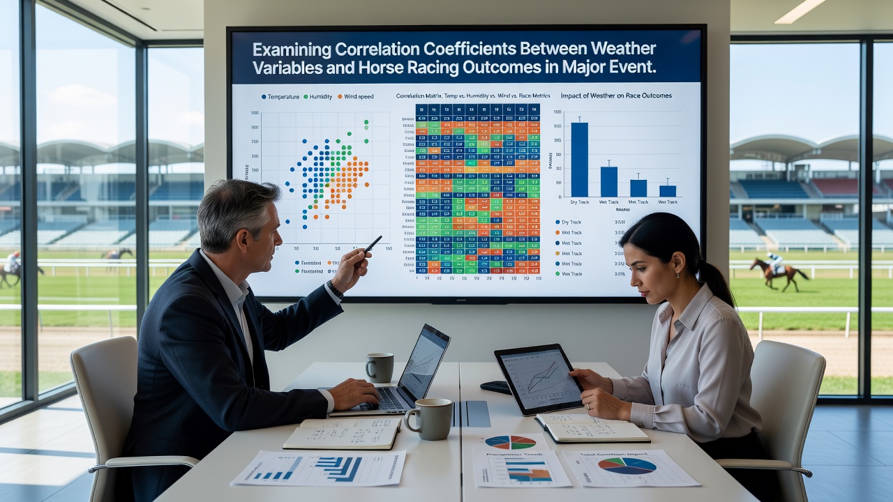 Table displaying correlation coefficients for temperature, rainfall, and wind against race outcomes