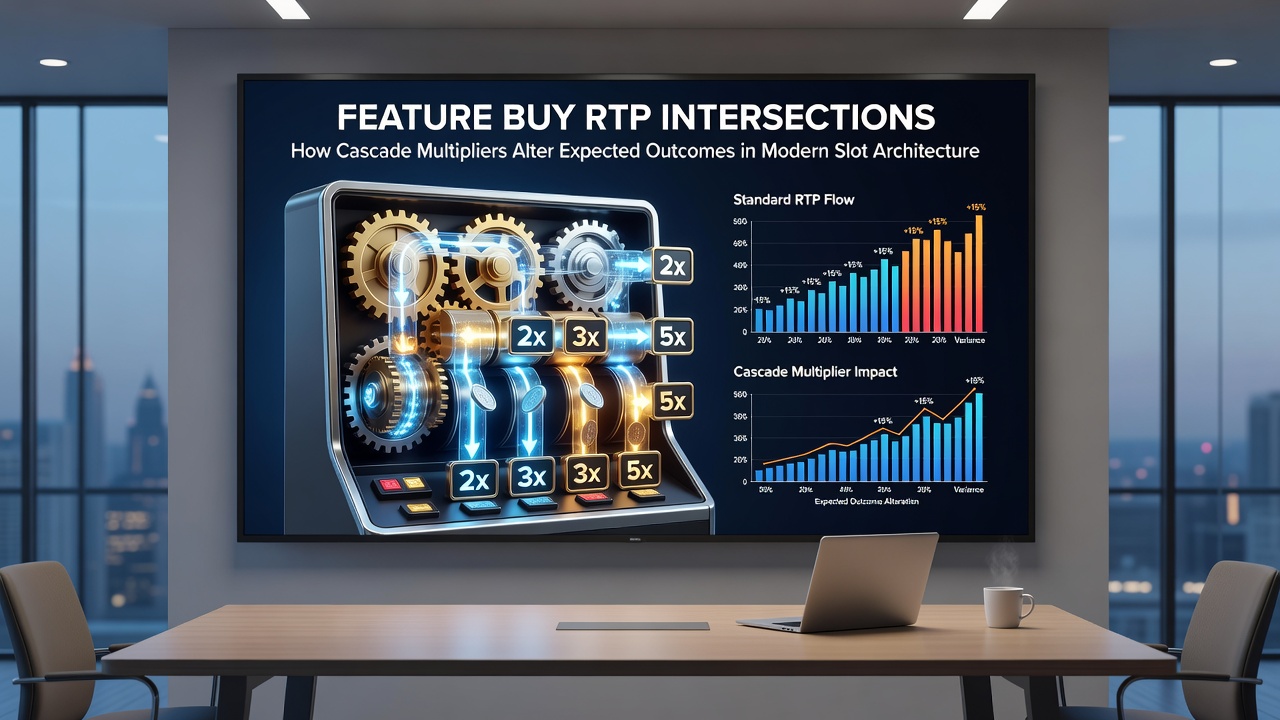 Graph illustrating RTP variance between standard play and feature buy sessions across cascade multiplier levels