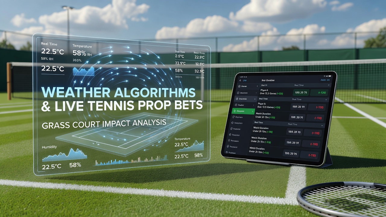 Weather algorithms processing live data for grass court tennis betting props
