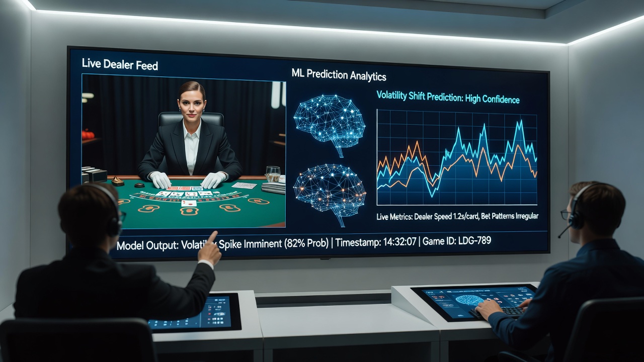 Live dealer roulette table with overlaid machine learning volatility indicators