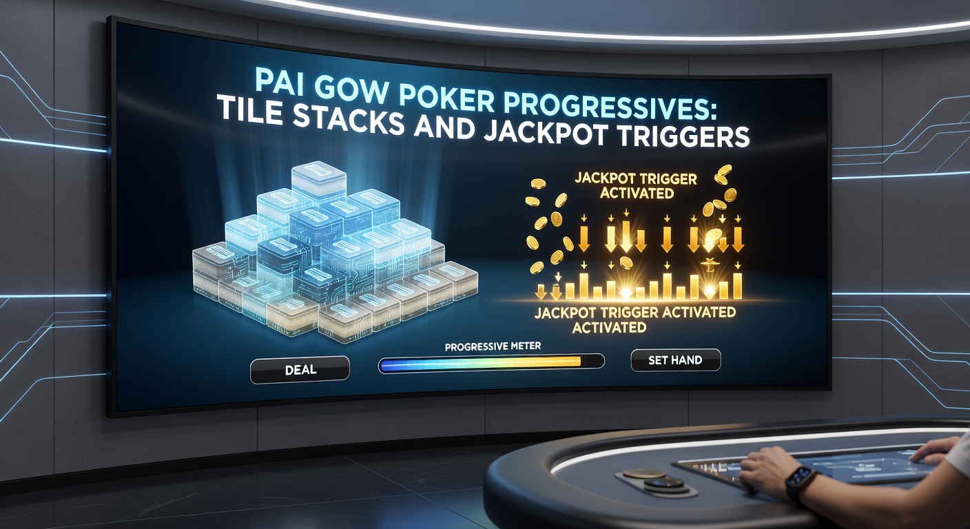 Close-up of a progressive jackpot trigger on a Pai Gow Tiles screen, showing the Gong stack payout and exploding tile animations