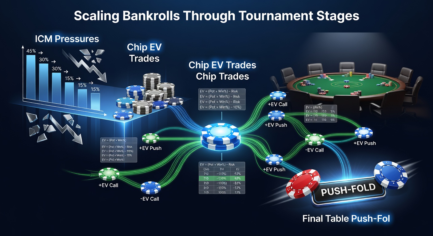 A detailed push-fold chart displayed on a player's screen during final table deliberations, highlighting Nash equilibrium ranges