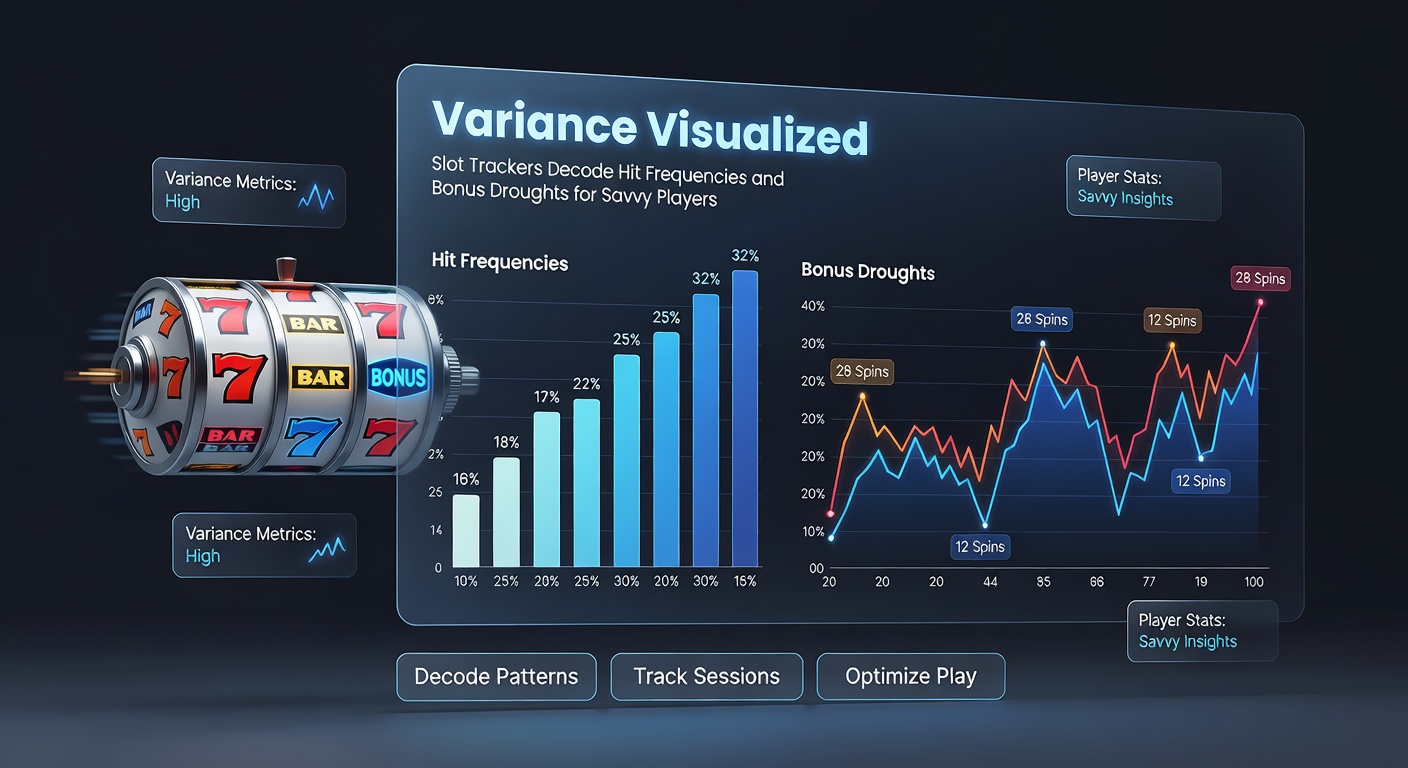 Close-up of a slot machine screen during a bonus drought, contrasted with a tracker graph showing a 450-spin dry spell ending in a massive multiplier win